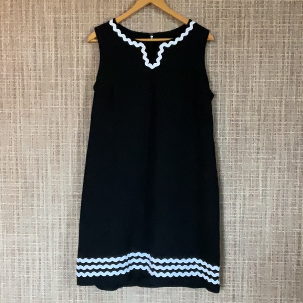 NWT Talbots Black Sleeveless Dress with White Trim